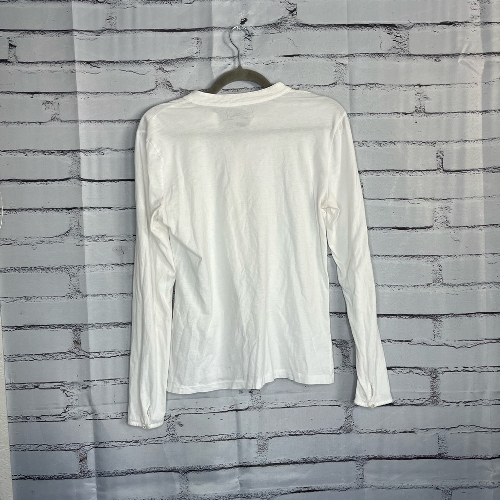 Vintage Lauren Jeans Co Ralph Lauren White Cotton Ruffle Half-Button Blouse L - Picture 11 of 14